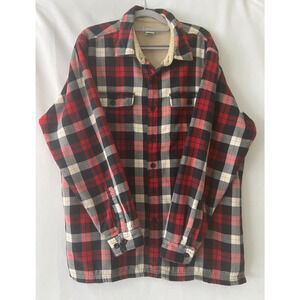 LL Bean Shirt Mens Red Black Plaid Size L Fleece Flannel Dad Husband Outdoor